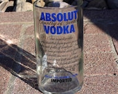 Upcycled Absolut Vodka Blue Label Drinking Glass / Luminary / Vase made from a vodka bottle