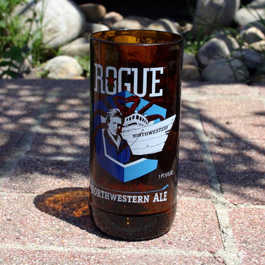 Deadliest Catch Northwestern Ale Pint Glass made from an Upcycled Rogue Beer Bottle
