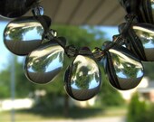 Clear droplet tear beads, white ribbon necklace