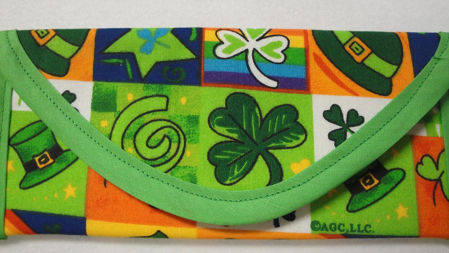 Saint Patricks day cotton fabric, Clover, pot of gold, hearts, stars, Money cash Wallet, Clutch, envelope, bags and purses