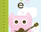 Personalized Owl Growth Chart on Canvas- Singing Owl- 13" X42" Inches - Free personalization