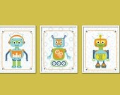 Robot Artwork Print for kids, Set of 3,  Robots Trio, 11X14, Custom Sizes and Colors, Nursery prints