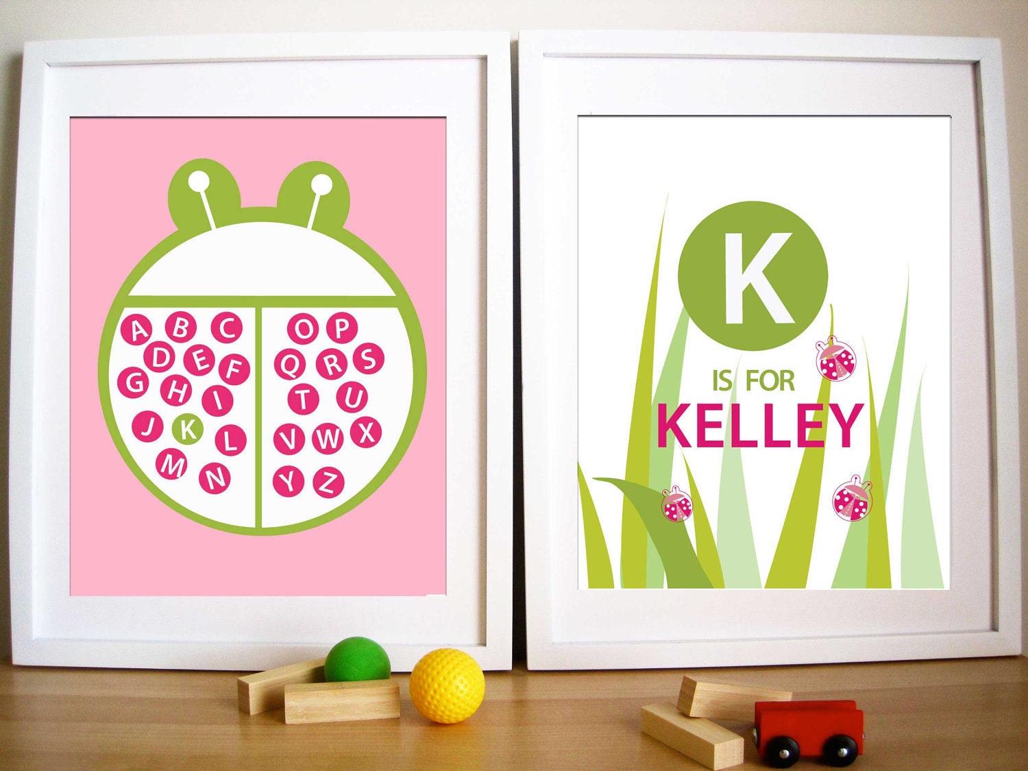 Modern Baby Girl Nursery Art print Set of 2- My Ladybugs ,11X14 Inches, Other sizes available