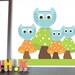 Owl Decal for children rooms, Owl Family on Mushrooms, Custom colors and sizes available