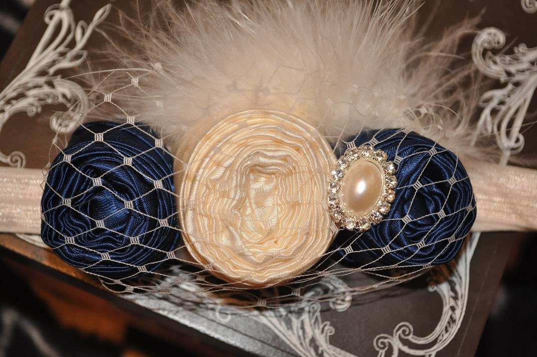 Sailor girl couture vintage inspired fabric rosette headband for baby or little girl