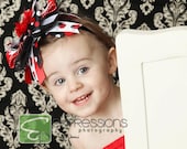LadyBug Lane couture over the top hairbow/ headband with fabric flower red black and white