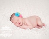 Summer Frill couture vintage inspired frayed fabric rosette headband in bright colors