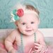 Coral Beaches couture vintage inspired fabric rosette headband flower headband coral and aqua