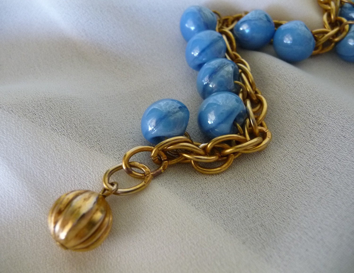 OOAK Cornflower Blue and Gold Cha-Cha Bracelet