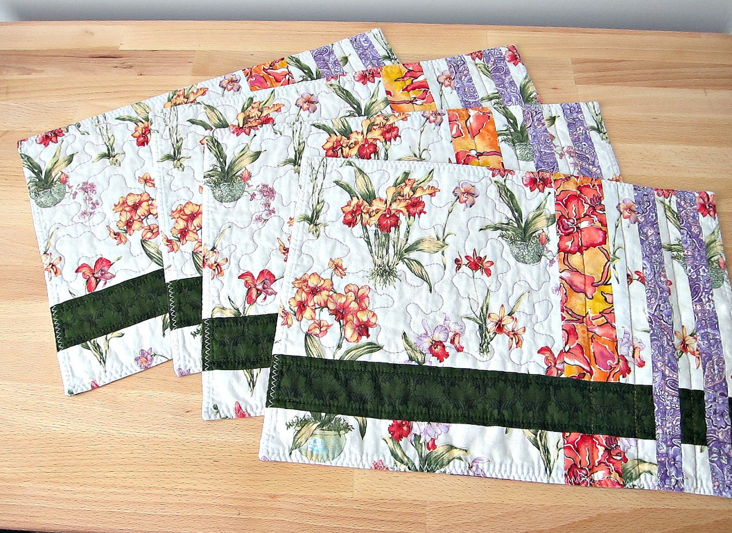 Quilted Placemats Spring Flowers