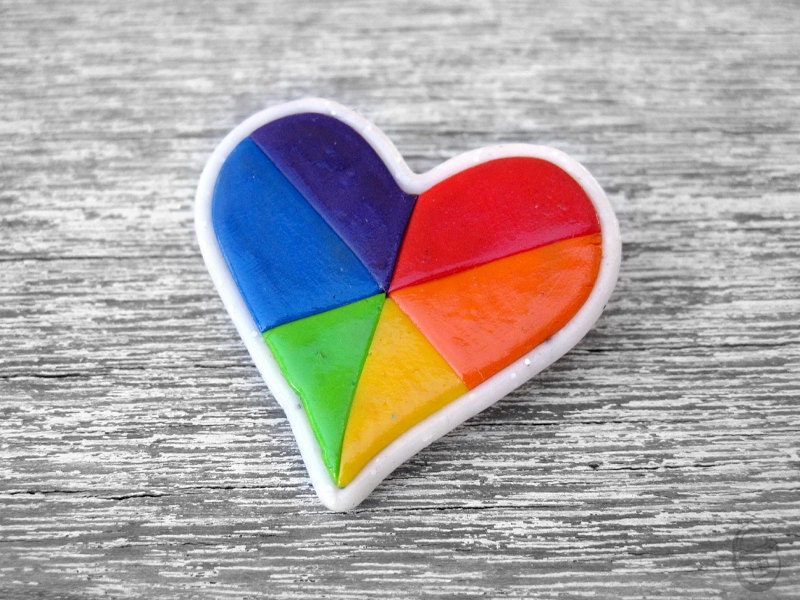 Color Wheel Heart - Polymer Clay Brooch 4 cm