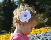 White Flower Crochet Hair Clip with Pink Button-Stocking Stuffer
