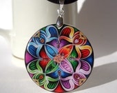 Colorful Abstract Ornament Necklace, Polymer Clay