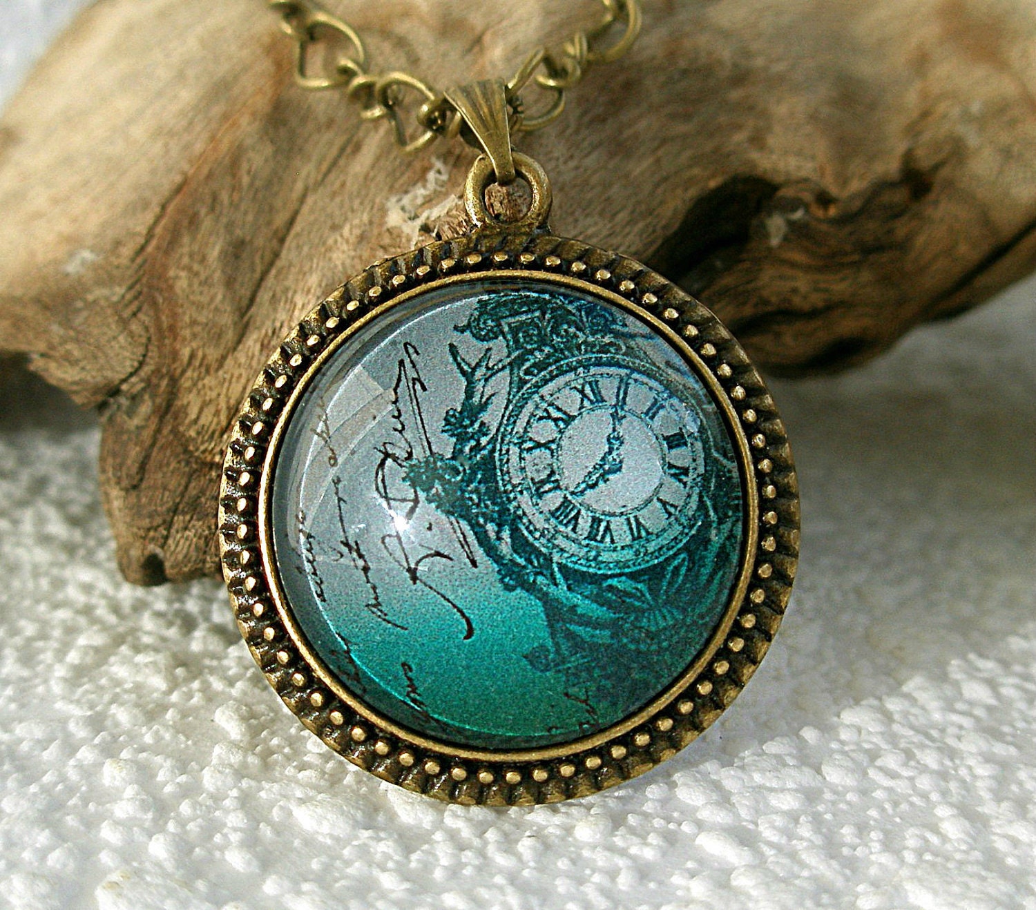 A letter Lost In Time, Bronze Plated Drop Cabochon Setting on a Chain