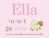 birth announcement - Custom Personalized sheep Birth Print 8 x 10 Wall Art