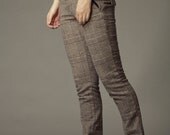 Plaid CHECK CHECKED pants hecked wool pants winter pants fall long pants brown pockets Tweed J021