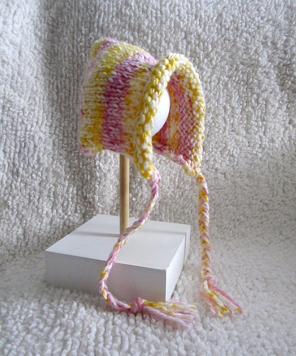 chunky knit hood - 0-3mth - READY TO SHIP - great photo prop - baby girl - spring - summer - easter