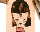 Pale pink, neutrals, strange art, 5x8 giclee print: Maria Nebula, matt paper, fits perfectly on an Ikea frame.