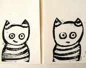 Cat and Cat. Set of 2 linocut prints. Nursery decor. Home decor.