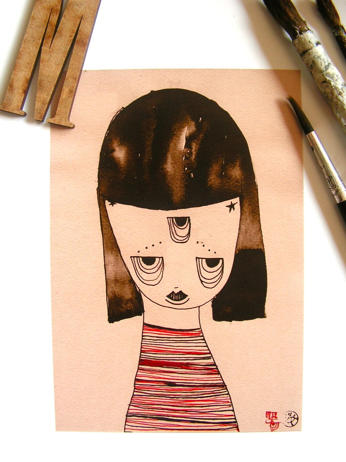 Pale pink, neutrals, strange art, 5x8 giclee print: Maria Nebula, matt paper, fits perfectly on an Ikea frame.