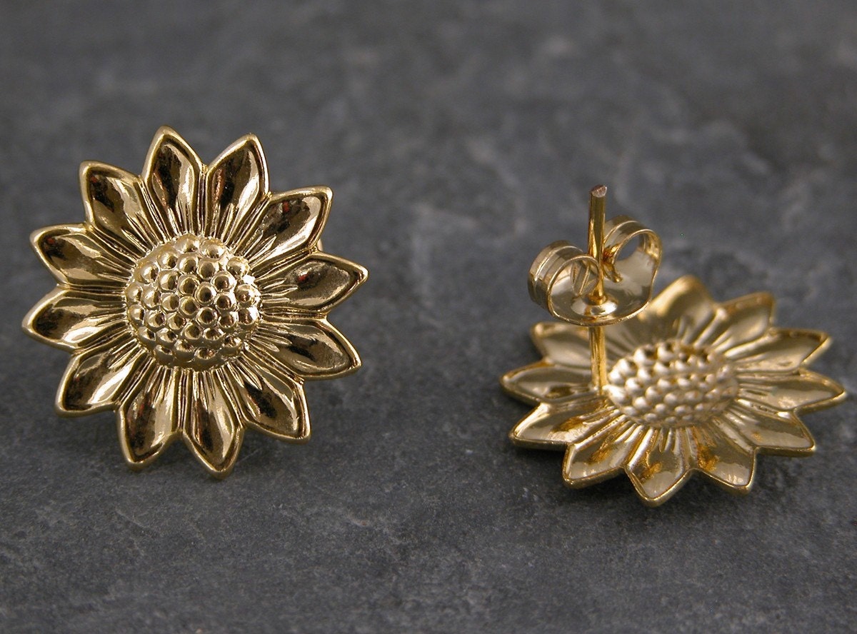 Sunflower Gold Earrings - Gold Sunflower Stud Earrings