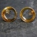 Gold Stud Earrings , Gold Hollow Round Stud Earrings with Smoky diamond