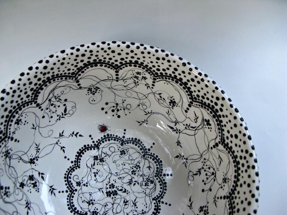 Black and White and Lovely All Over Vintage Style Bowl...   I am taking orders...