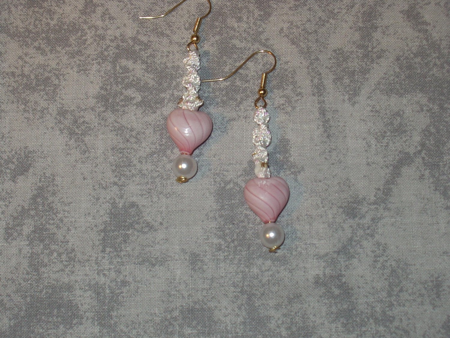 Macrame Earrings with Blown Glass heart