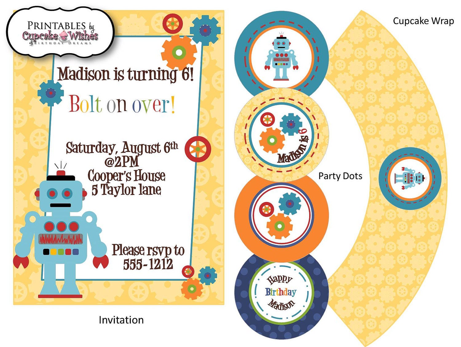 Deluxe Robot Party Kit - Gender Neutral - Printable, Print Your Own, DIY Party kit Il_170x135