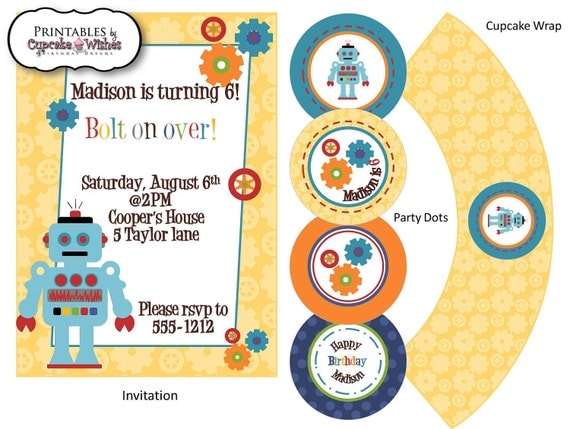 Deluxe Robot Party Kit - Gender Neutral - Printable, Print Your Own, DIY Party kit Il_570xn