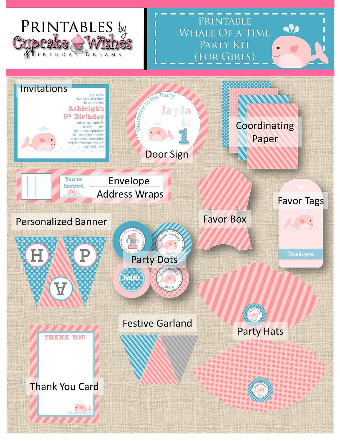 Whale of a Time Deluxe Party Printables - For Girls Il_570xn