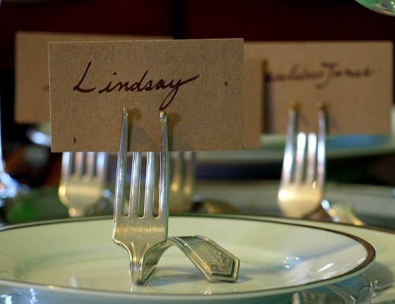 Place Card Holders - Vintage Silver Forks. Set of 4
