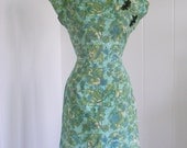 1950's/1940's VIntage Green Chinese Style Wiggle/Pencil Dress Size S/M