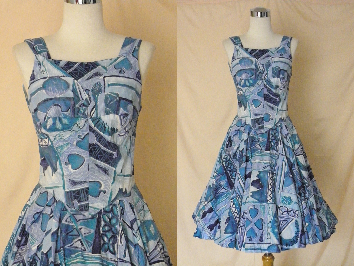 1960's/50's Paradise Light Blue Hawaiian Dress Graphic Print
