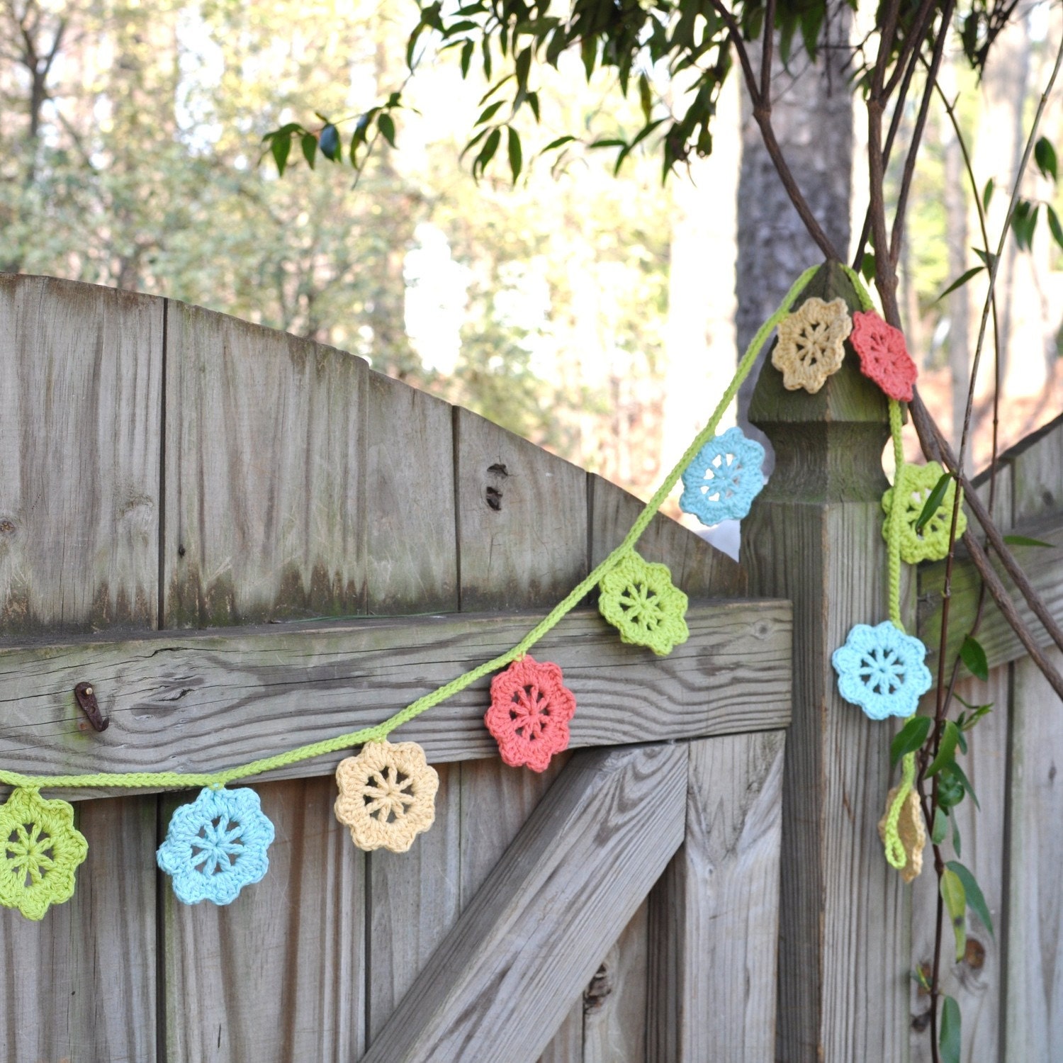Crochet Garland - Wedding Decor - Bunting - Shades of Spring - Home Decor - Theme Party Colorful Decoration - MistyandMe