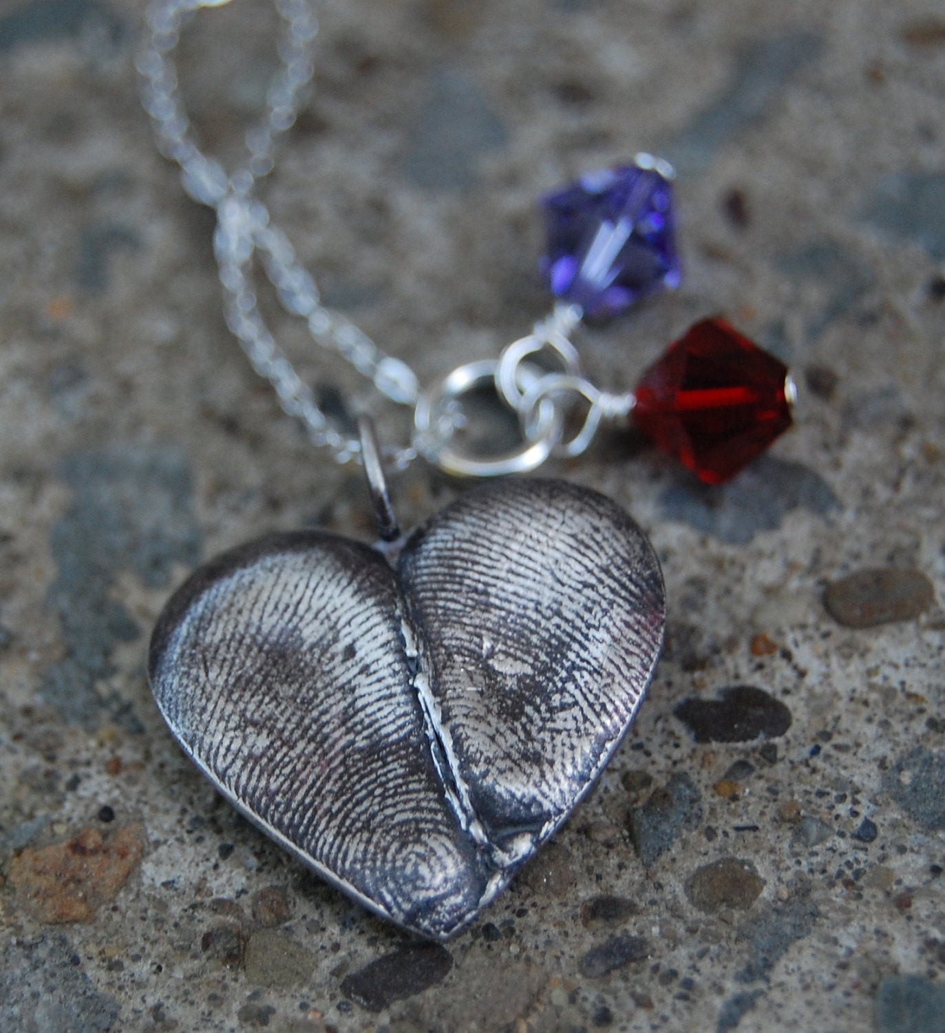 Your Own Custom Silver Double Fingerprint Heart with Chain