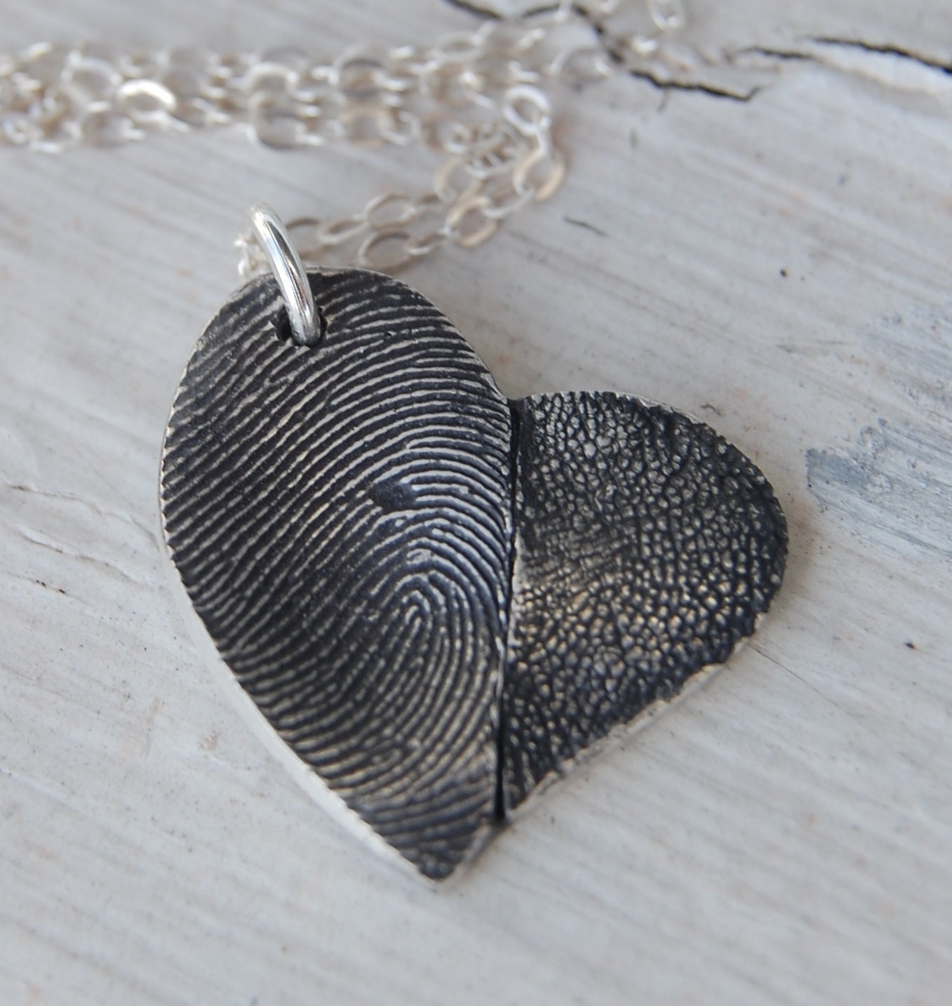 Custom Paw Pad and Fingerprint Necklace - Silver Puppy Love Asymmetrical Heart