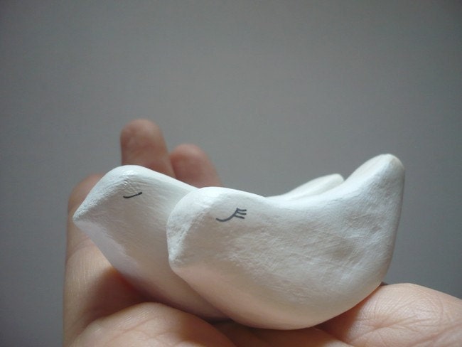 2 Love Birds  - Decoration - Home decor - Wedding - Handmade by oenopia