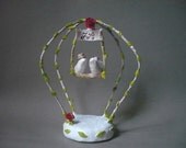 Ready to Ship - Wedding Cake Topper - Bride and Groom Love Birds with arch - Personalized Banner - Handmade by oenopia