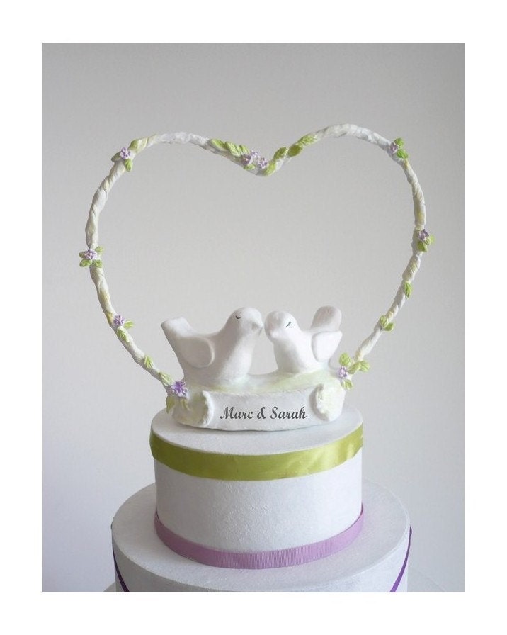 Ready to Ship - Wedding Cake Topper - Bride and Groom Love Birds with Heart Arch