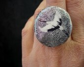 Silver & Black - Ring - Collage vintage postage stamps - Ready to Ship - OOAK