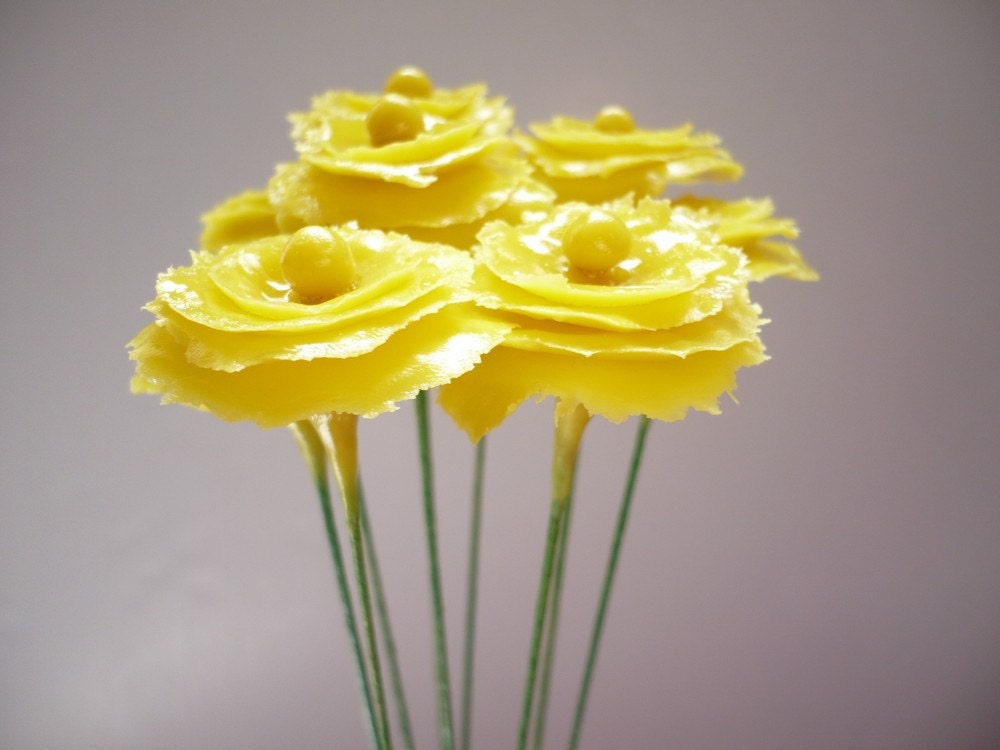 Set of 3 Yellow Flowers - Decoration - Home decor - Wedding - Handmade by oenopia
