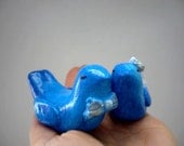 OOAK - Ready to Ship - 2 Blue Love Birds - Wedding Cake Topper - Handmade by oenopia