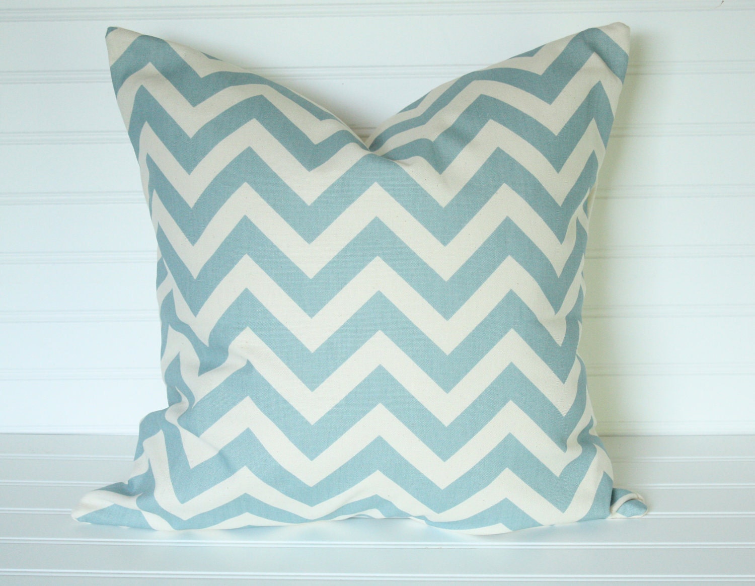 16x16- Blue/Ivory Chevron  Pillow Cover