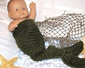 Photo Prop - Merman - Mermaid - Dark Olive Cocoon - BOY - Baby - Newborn- Made to Order - Doll too