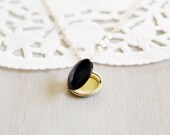 Mod Black Picture Locket - 16k Gold Plated Charm Necklace - Enamel Jewelry