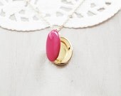 Neon Pink Charm Necklace - Womens Gold Locket