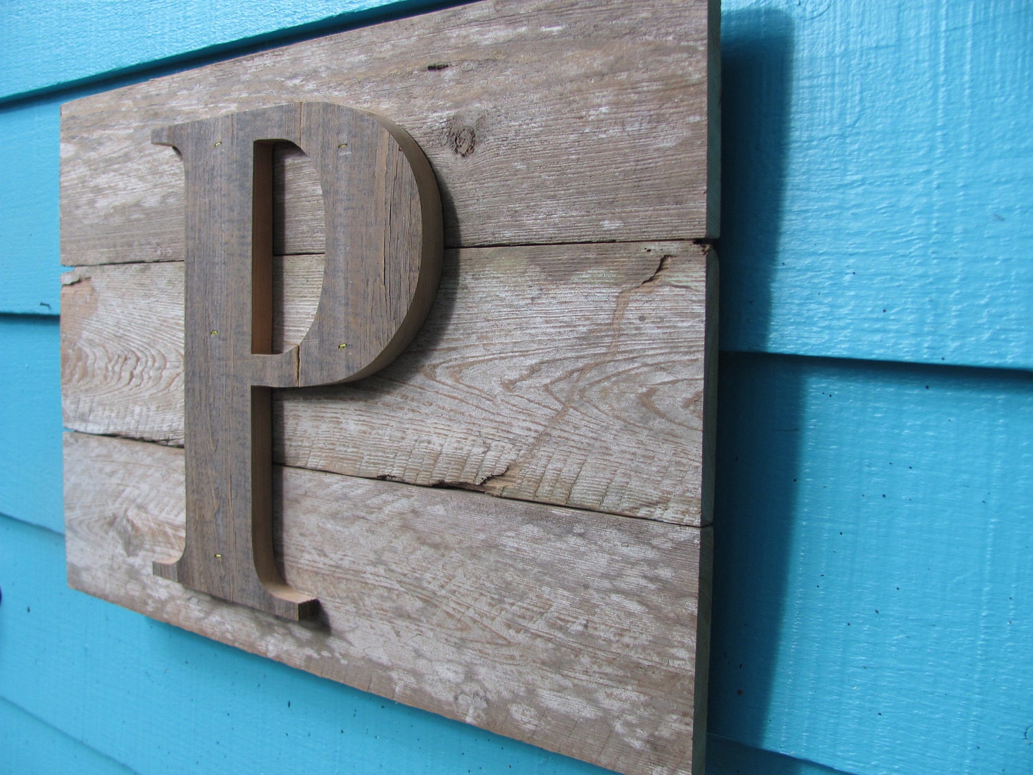 recycled wooden wall plaque, letter initial wall decor
