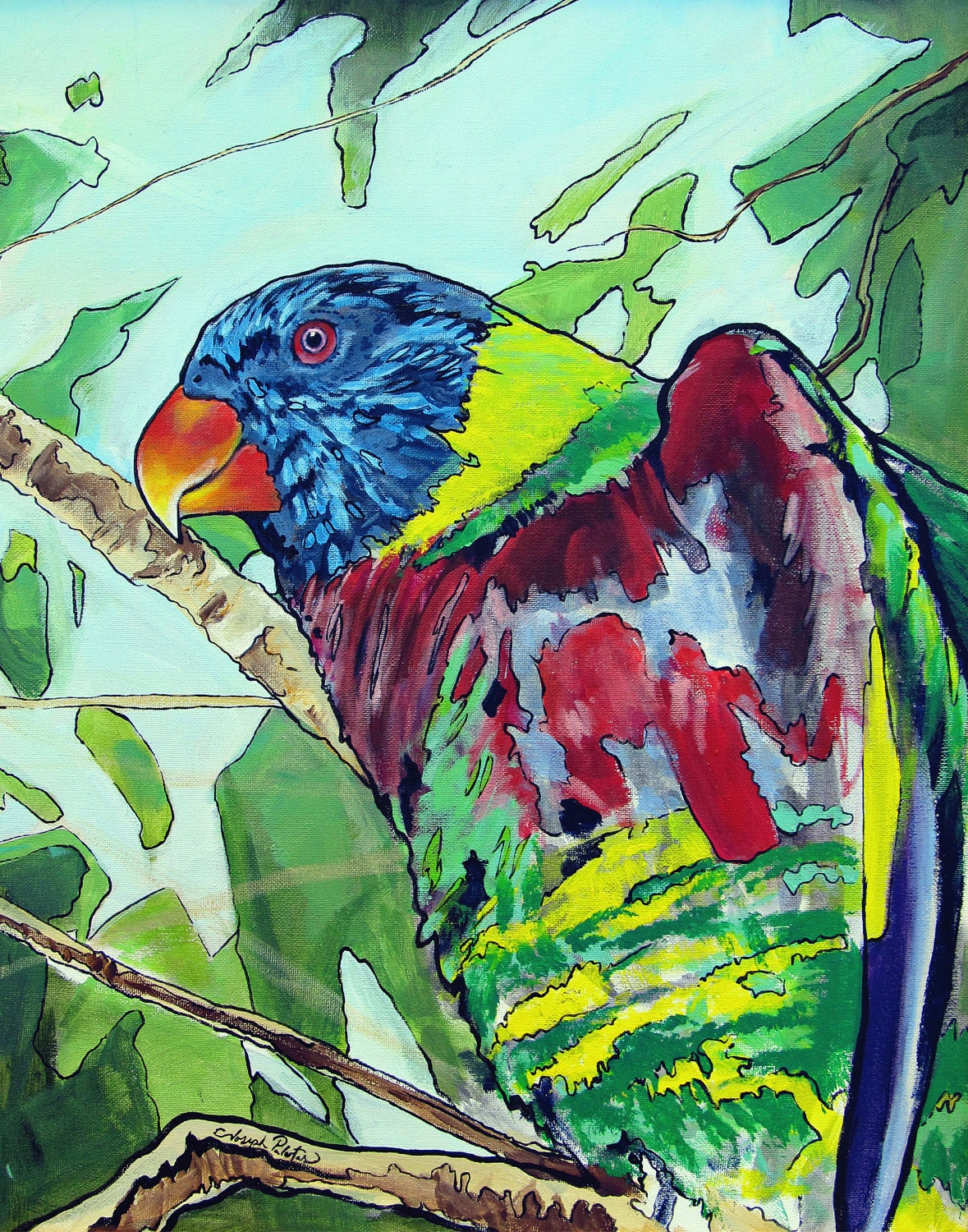 Paint by Numbers Tropical Colorful Bird Parrot like Original Pop Art Artwork reproduction 11x14 Print