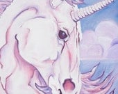 Olivias Dream Fantasy Purple and Pink Unicorn Portrait Original Painting Reproduction 11x14 Childrens Decor